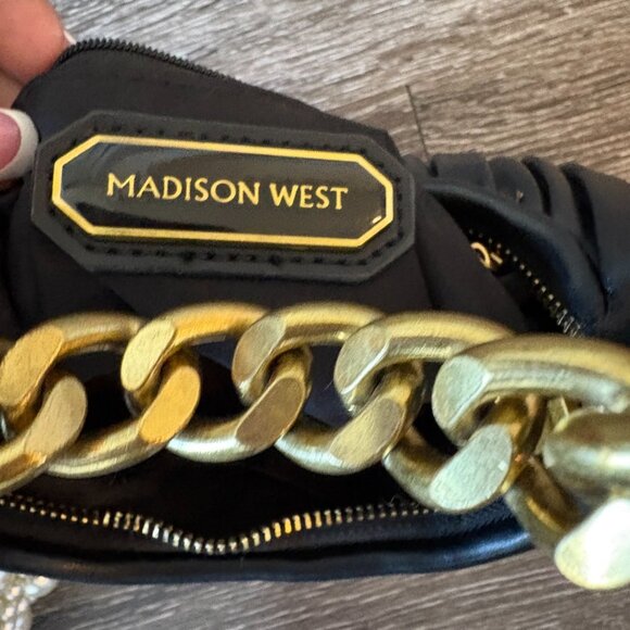 Madison West Black Pleated Shoulder Bag with Gold Chain Handle USED - Picture 5 of 5